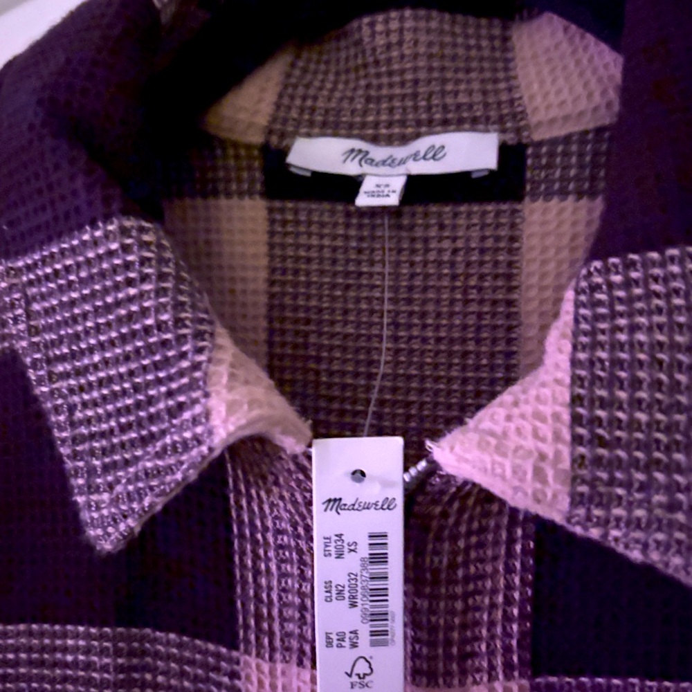 NWT- Madewell Women's Purple and Pink Plaid Shirt heavy weight top shirt.